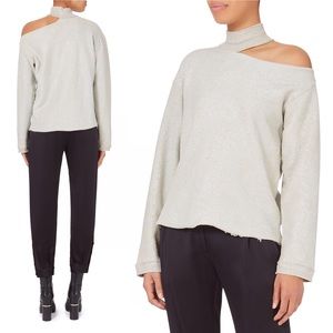 RTA Langley One-Shoulder Metallic Terry Sweatshirt